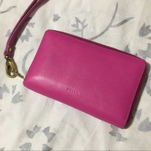 Fossil hot pink wallet wristlet clutch